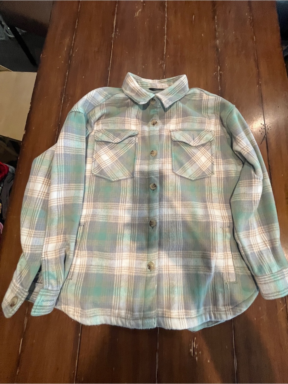 Women’s Plaid Button-Down Shirt in Mint & Cream